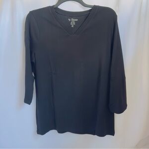 NWT Chico's Jade V-Neck 23 QTR top & Sleeve Basic Black T-Shirt SZ 4 or 2XL